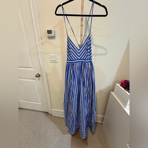 J Crew Women’s Spaghetti Strap Blue and White Striped Cotton Maxi Dress Sz 8 - Picture 3 of 10